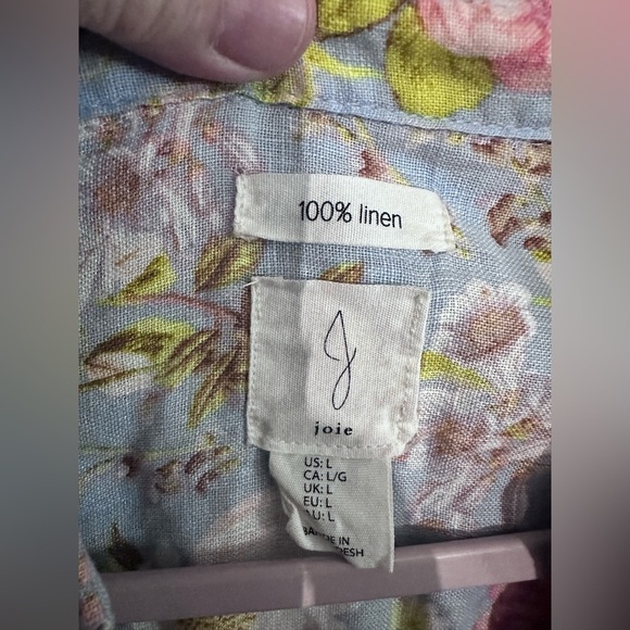 Joie linen blue floral v neck button down long sleeve shirt - Picture 3 of 4